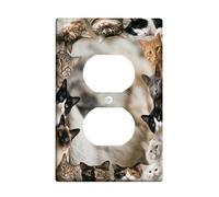 Plaque murale duplex avec motif chats - Visages fantaisistes et ludiques - Sans plastique neutre - Taille standard - Double prise d'alimentation - Pour maison, salon, chambre à coucher, salle de bain