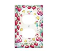 Plaque murale duplex avec motif oiseau tropical, fraise tropicale vibrante, cocktail, pêche, taille standard pour prises électriques pour salon, chambre à coucher, décoration de bureau