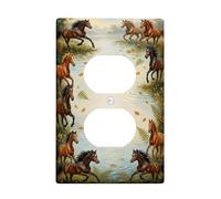 Plaque murale duplex de chevaux - Fougères d'eau rustiques - En plastique marron - Taille standard pour prises électriques - Pour maison, salon, chambre à coucher, salle de bain