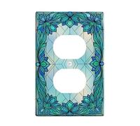 Plaque murale duplex de nénuphar - Art moderne - Feuille géométrique printanière - En plastique - Taille standard - Double prise d'alimentation pour chambre à coucher, salle de bain, cuisine, entrée