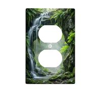 Plaque murale duplex en forme de cascade - Fougères organiques naturelles - En plastique vert d'été - Taille standard pour prises électriques - Pour maison, salon, nouvel appartement