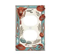 Plaque murale duplex en forme de vache - Chapeau rustique occidental - Pierre d'automne - En plastique marron - Taille standard pour prises électriques - Pour salon, chambre à coucher, maison et