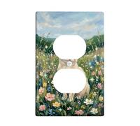 Plaque murale duplex en plastique vert avec motif de chat - Fleurs rustiques - Herbe - Taille standard - Pour la maison, le salon, la chambre à coucher, la salle de bain