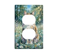 Plaque murale duplex en plastique vert avec motif de fleurs, d'herbe et de printemps, taille standard pour prises électriques pour la maison, le salon, la chambre à coucher, la salle de bain