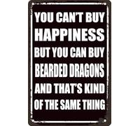 Plaque murale en aluminium avec inscription « You Can't Buy Happiness But You Can Buy Bearded Dragons » - Décoration murale rétro en aluminium - 20,3 x 30,5 cm