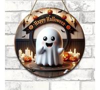 Plaque Murale en Bois 2D Sorcière Halloween Décor de Porte avec Design Sorcières pour Porche et Mur Couronne Ronde Décoration Fête Effrayante Maison Jardin G *1