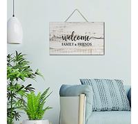 Plaque murale en bois avec inscription « Welcome Family & Friends » - 15,2 x 25,4 cm - Décoration murale antique en bois avec dictons - Décoration d'intérieur pour salon, bureau