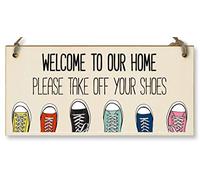 Plaque murale en bois faite à la main avec inscription « Welcome Home Please Take Off Your Shoes » pour accrocher à la porte d'entrée