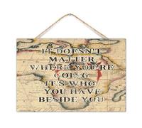 Plaque murale en bois « It Doesn't Matter Where You're Going » - Distribution géographique mondiale - 30,5 x 20,3 cm - Aquarelle historique - Carte de voyage - Décoration murale amusante pour fenêtre