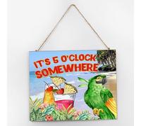 Plaque murale en bois « It's Five O'Clock Somewhere » - 25,4 x 30,5 cm - Décoration murale rétro avec dictons - Décoration d'intérieur pour salon, bureau