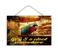 Plaque murale en bois « It's Five O'Clock Somewhere » - Flamant rose tropical hawaïen Aloha - 30,5 x 20,3 cm - Décoration murale vintage en bois pour la buanderie et la maison