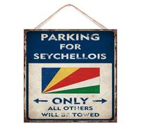 Plaque murale en bois « Parking for Seychellois Only All Others Will Be Towed » - Décoration murale de ferme, drapeau d'État, voyage, sport, panneau mural personnalisé pour étagère et table