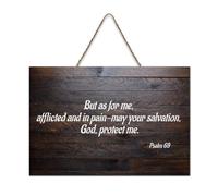 Plaque murale en bois rustique avec citations « But As for Me, Afflicted And in Pain May Your Salvation, God, Protect Me », 15,2 x 25,4 cm