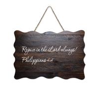 Plaque murale en bois rustique avec citations positives Rejoice in The Lord Always! Philippians 4:4 - Décoration murale moderne - Cadeau de décoration d'intérieur - 15,2 x 25,4 cm