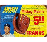 Plaque murale en étain Man Cave - Décoration artistique - Aspect rouillé - Pour café, cour - Vintage 1967 - Mickey Mantle - Gant de baseball - Look vintage - 30,5 x 40,6 cm