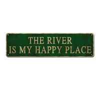 Plaque murale en étain « The River Is My Happy Place », 10,2 x 40,6 cm