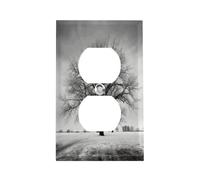 Plaque murale en forme d'arbre noir et blanc en acier inoxydable pour prise de courant électrique - Plaque murale duplex - 11,4 x 7,1 cm