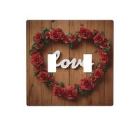 Plaque murale en forme de cœur avec inscription « Love » en bois - Motif roses rouges - Dimensions standard - 11,4 x 11,4 cm