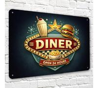 Plaque murale en métal - American 50's Diner Open 24 heures A4