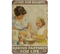 Plaque murale en métal antique avec inscription « Mother and Daughter Baking Partners for Life » - Plaque murale vintage pour les amateurs de pâtisserie - Pour bars, restaurants, cafés, pubs -