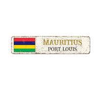 Plaque murale en métal avec drapeau de l'Île Maurice Port de la capitale Vintage Art Plaque murale souvenir de pays Souvenir du drapeau national Plaque en métal de qualité pour buanderie