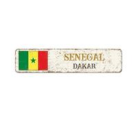 Plaque murale en métal avec drapeau du Sénégal - Dakar - Style rétro - Vintage - Art - Souvenir du pays - Souvenir du drapeau national - Plaque en métal de qualité pour buanderie - 45,7 x 10,2 cm