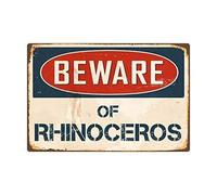 Plaque murale en métal avec inscription « Beware of Rhinoceros » 20,3 x 30,5 cm