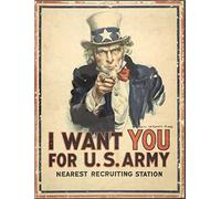 Plaque murale en métal avec inscription I want you for U.S. Army ww2 (200 mm x 150 mm)