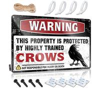 Plaque murale en métal avec inscription « Warning This Property Is Protected By A Highly Trained Crows » (20 x 30 cm)