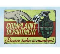 Plaque murale en métal « Complaint Department Please Take A Number » - 30,5 x 20,3 cm