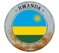 Plaque murale en métal du Rwanda Drapeau national du Rwanda rétro vintage en étain souvenir de pays Plaque ronde en métal de qualité pour porche cuisine, chambre à coucher 22,9 x 22,9 cm Cadeau de