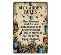 Plaque murale en métal Garden Rules - « Plant the Seeds, Wish for Rain, Enjoy the Beauty » - Décoration vintage en métal 30,5 x 40,6 cm, décoration inspirante pour l'extérieur ou l'intérieur pour les