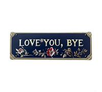 Plaque murale en métal « Love You, Bye » - Décoration moderne et minimaliste pour salon, chambre à coucher ou Noël à suspendre - Bleu marine - 30,5 x 11,5 cm (M)