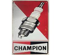 Plaque murale en métal | Marque Champion Spark Plugs 20,3 x 30,5 cm | Plaque murale décorative pour station-service, garage, grotte d'homme | Vintage classique (1 pièce)
