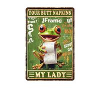 Plaque murale en métal motif grenouille « Your Butt Towels My Lord » pour salle de bain, bureau, maison, ferme, toilettes - 20,3 x 30,5 cm