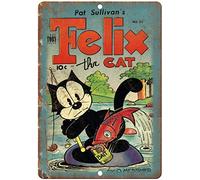 Plaque murale en métal Pat Sullivan's Felix The Cat Toby Press avec avertissement en forme d'animal pour restaurant, bar, fête d'anniversaire ou Noël