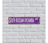 Plaque murale en métal personnalisée de Russie du Sud Ovcharka en aluminium avec nom d'animal de compagnie, panneau de rue, campagne, cadeau pour bureau, salon, décoration d'intérieur pour homme, 10,2