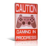 不适用 Plaque murale en métal rétro humoristique avec inscription « Funny Caution Gaming in Progress » (20cm x 30cm)