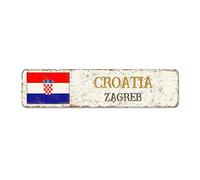 Plaque murale en métal souvenir du pays de la Croatie Zagreb - Drapeau national de la Croatie - Plaque murale rétro vintage en aluminium de qualité pour porche d'entrée, buanderie - 30,5 x 7,6 cm