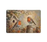 Plaque Murale En Métal Two Robins on A Wire Painting 20x30cm Déco Maison | Donnez plus de caractère à la déco d'hiver avec des plaques murales en métal.