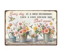 Plaque murale en métal vintage avec motif floral « Everyday Is a New Beginning Take a Deep Breath and Start Again » - Cadeau pour maman, épouse, petite amie, femme
