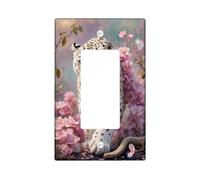 Plaque murale en thermoplastique pour interrupteur Motif léopard blanc avec fleurs de cerisier de pêche Taille standard