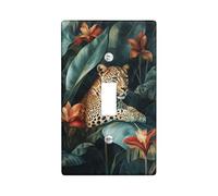 Plaque murale en thermoplastique pour interrupteur Motif léopard de la jungle Vert tropical avec animaux exotiques Taille standard