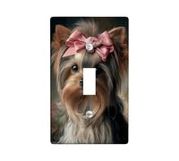 Plaque murale en thermoplastique pour interrupteur Yorkshire Terrier - Motif chien marron avec nœud en pêche - Pour les amoureux des animaux - Plaque murale en thermoplastique - Taille standard