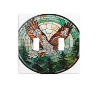 Plaque murale en verre teinté avec motif aigle qui s'envole en forêt - 11,4 x 11,4 cm