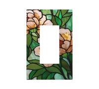 Plaque murale en verre teinté avec pivoines vertes et dorées - Plaque murale à bascule unique - Décoration pour la maison, la cuisine, la salle de bain