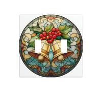 Plaque murale en verre teinté de cloches et de baies - Double interrupteur - Taille standard - 11,4 x 11,4 cm