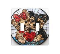 Plaque murale en vitrail avec deux chiens mignons adorant double bande - 11,4 x 11,4 cm