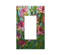 Plaque murale en vitrail avec motif de lys roses et feuilles vertes - Plaque murale à bascule unique - Décoration pour la maison, la cuisine, la salle de bain