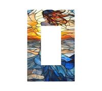 Plaque murale en vitrail avec motif femme élégante en robe bleue - Plaque murale à bascule unique - Décoration pour la maison, la cuisine, la salle de bain